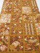 Photo1: 1I05z90  Japanese Kimono Crepe Silk  FABRIC Flowers Ochre 60.6x13.8 (1)