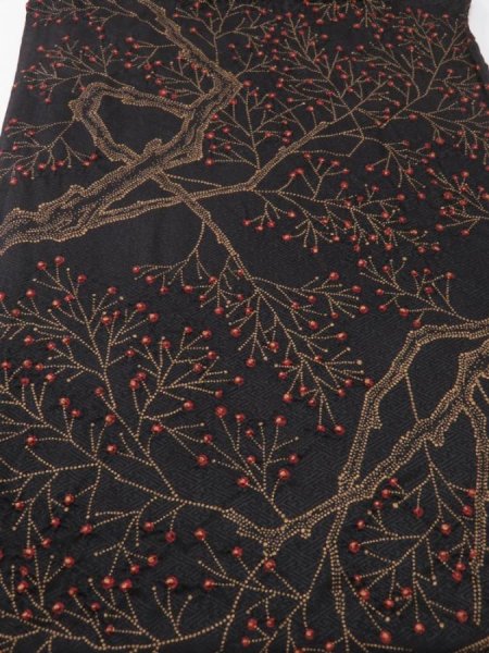 Photo1: 3M02z60  Japanese Kimono Silk  FABRIC Branch Black 37.8x13.8 (1)