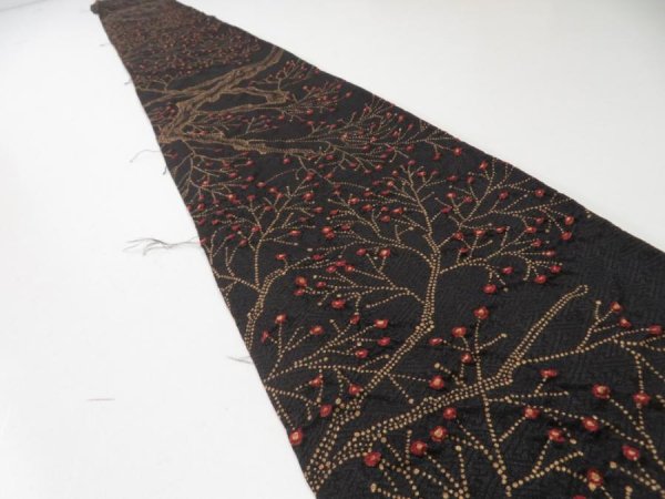 Photo1: 3M08z40  Japanese Kimono Silk  FABRIC Branch Black 55.9x6.7 (1)