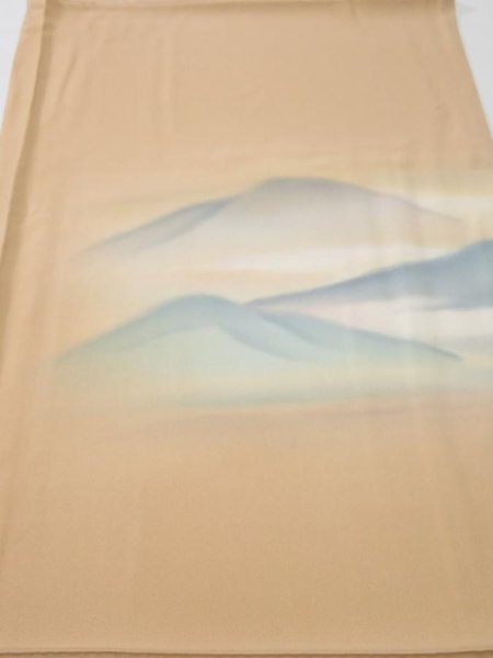 Photo1: 4J02z60  Japanese Kimono Silk  FABRIC Mountain Light orange 41.7x13.8 (1)