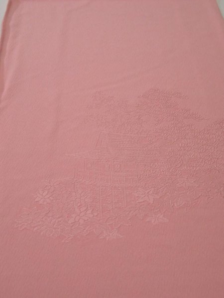 Photo1: 4J01z60  Japanese Kimono Silk  FABRIC Kiyomizudera Pink 41.7x14.2 (1)