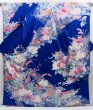 Photo1: 3014T02z1190  Japanese Kimono Silk FURISODE Flowers Royal blue (1)