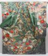 Photo1: 3014T03z1390  Japanese Kimono Silk FURISODE Peony Dull green (1)