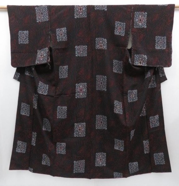 Photo1: 3014T06z620 Vintage Japanese Kimono Silk KOMON  Black (1)