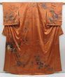 Photo1: 3021T03z970  Japanese Kimono Silk TSUKESAGE Chrysanthemum Dark orange (1)