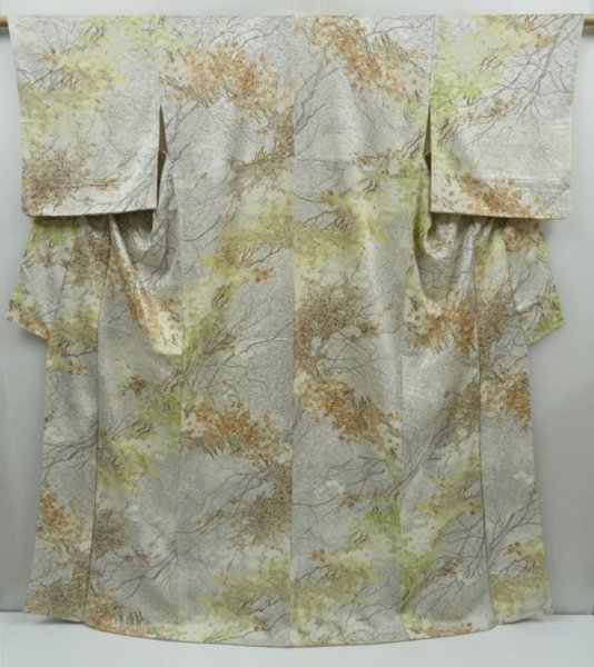 Photo1: 3022T01z950  Japanese Kimono Silk KOMON Maple tree Off-white (1)