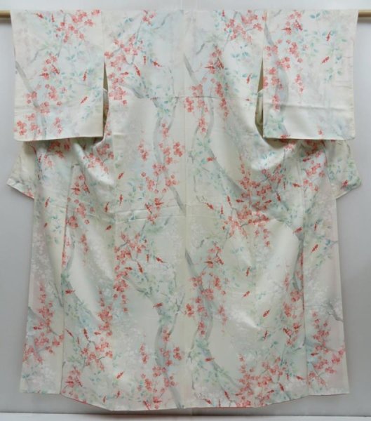 Photo1: 3022T03z850  Japanese Kimono Silk KOMON Sakura tree Off-white (1)