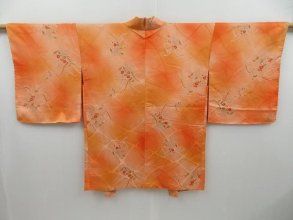 Photo1: 3121T02z560  Japanese Kimono Silk HAORI Flower Orange (1)