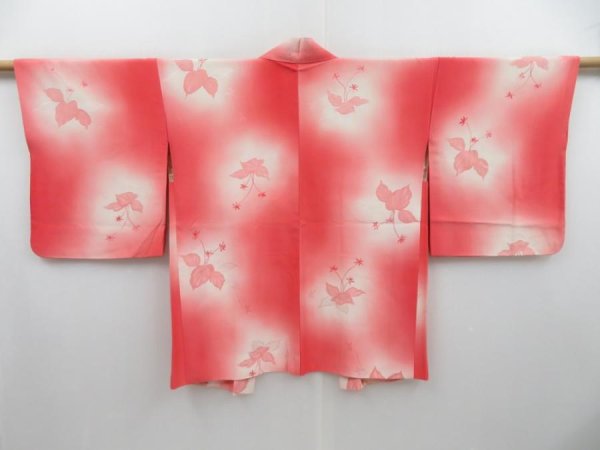 Photo1: 3121T14z500 Vintage Japanese Kimono Silk HAORI Paulownia Coral pink (1)