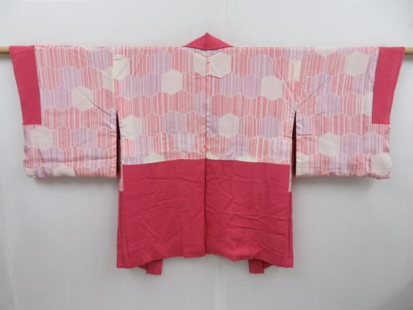 Photo1: 3121T18z570  Japanese Kimono Silk HAORI Kikko Dark pink (1)