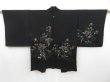 Photo1: 3126T11z530 Vintage Japanese Kimono Silk HAORI Flower Black (1)