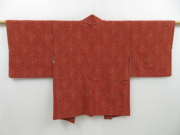 Photo1: 3126T16z510 Vintage Japanese Kimono Silk HAORI Flower Red-Brown (1)