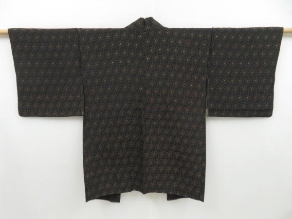 Photo1: 3127T02z640 Vintage Japanese Kimono Silk HAORI Flower Black (1)