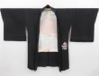 Photo5: 3128T01z590  Japanese Kimono Silk HAORI Hydrangea Black Yu-zen (5)