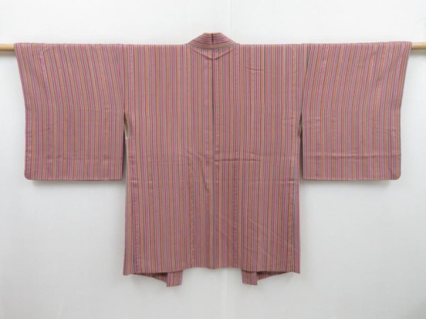 Photo1: 3128T12z560  Japanese Kimono Silk HAORI Stripe Ash rose (1)