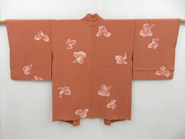 Photo1: 3128T14z560  Japanese Kimono Silk HAORI Petal Dark coral (1)