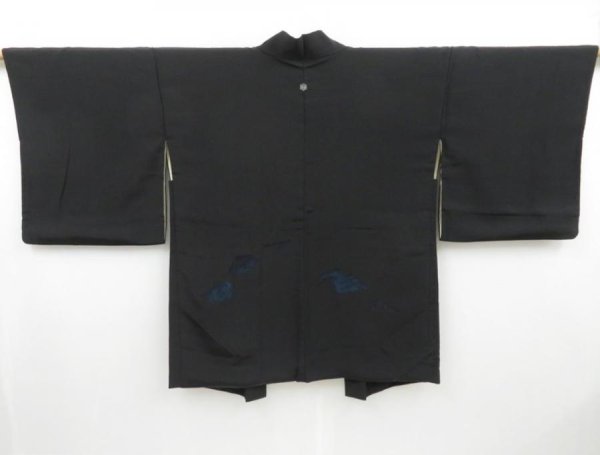 Photo1: 3128T17z610 Vintage Japanese Kimono Silk HAORI Drawnwork Black (1)