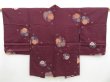 Photo1: 3131T11z720 Vintage Japanese Kimono Silk HAORI Chrysanthemum Dark grape (1)