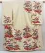 Photo1: 3201T13z1050  Japanese Kimono Silk CHU-FURISODE Flying crane Off-white (1)