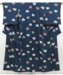 Photo1: 3202T09z930  Japanese Kimono Silk KOMON Flower Dark blue (1)