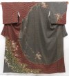 Photo1: 3203T01z1050  Japanese Kimono Silk TSUKESAGE Flowers Dark red (1)