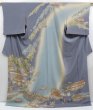 Photo1: 3217T01z1100  Japanese Kimono Silk TSUKESAGE Old scenery Ash purple (1)