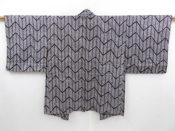 Photo1: 3217T06z570 Vintage Japanese Kimono Silk SHIBORI HAORI  Dark purple (1)