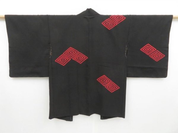 Photo1: 3217T07z680 Vintage Japanese Kimono Silk HAORI  Black (1)