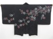 Photo1: 3228T02z470  Japanese Kimono Silk HAORI Flower Black (1)