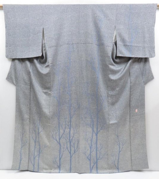 Photo1: 3228T08z990  Japanese Kimono Silk Artist work TSUKESAGE Grove Gray (1)