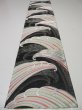 Photo6: 1E01z240  Japanese Kimono Silk Obi FABRIC material Tidal wave Black 54.3x12.2 (6)