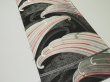 Photo2: 1E02z240  Japanese Kimono Silk Obi FABRIC material Tidal wave Black 54.3x12.2 (2)