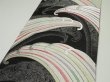 Photo3: 1E02z240  Japanese Kimono Silk Obi FABRIC material Tidal wave Black 54.3x12.2 (3)