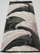 Photo1: 1E03z110  Japanese Kimono Silk Obi FABRIC material Tidal wave Black 23.6x12.2 (1)