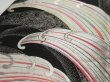 Photo2: 1E03z110  Japanese Kimono Silk Obi FABRIC material Tidal wave Black 23.6x12.2 (2)