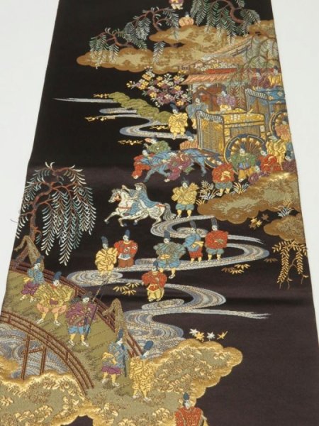 Photo1: 1E02z240  Japanese Kimono Silk Obi FABRIC material Heian noble 52.0x12.0 (1)