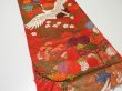 Photo2: 1E01z180  Japanese Kimono Silk UCHIKAKE FABRIC Crane Orange-Red 43.3x14.2 (2)