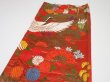 Photo3: 1E01z180  Japanese Kimono Silk UCHIKAKE FABRIC Crane Orange-Red 43.3x14.2 (3)