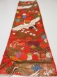 Photo6: 1E01z180  Japanese Kimono Silk UCHIKAKE FABRIC Crane Orange-Red 43.3x14.2 (6)