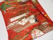 Photo7: 1E01z180  Japanese Kimono Silk UCHIKAKE FABRIC Crane Orange-Red 43.3x14.2 (7)