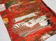 Photo10: 1E01z180  Japanese Kimono Silk UCHIKAKE FABRIC Crane Orange-Red 43.3x14.2 (10)