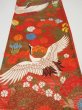 Photo1: 1E03z160  Japanese Kimono Silk UCHIKAKE FABRIC Crane Orange-Red 43.3x14.2 (1)