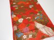 Photo2: 1E04z170  Japanese Kimono Silk UCHIKAKE FABRIC Crane Orange-Red 44.1x14.2 (2)