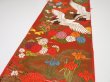 Photo3: 1E04z170  Japanese Kimono Silk UCHIKAKE FABRIC Crane Orange-Red 44.1x14.2 (3)