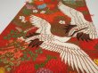 Photo4: 1E04z170  Japanese Kimono Silk UCHIKAKE FABRIC Crane Orange-Red 44.1x14.2 (4)