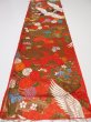 Photo6: 1E04z170  Japanese Kimono Silk UCHIKAKE FABRIC Crane Orange-Red 44.1x14.2 (6)