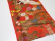 Photo2: 1E05z240  Japanese Kimono Silk UCHIKAKE FABRIC Crane Orange-Red 68.5x14.2 (2)