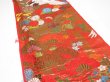 Photo4: 1E05z240  Japanese Kimono Silk UCHIKAKE FABRIC Crane Orange-Red 68.5x14.2 (4)