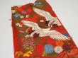 Photo5: 1E05z240  Japanese Kimono Silk UCHIKAKE FABRIC Crane Orange-Red 68.5x14.2 (5)