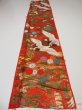 Photo6: 1E05z240  Japanese Kimono Silk UCHIKAKE FABRIC Crane Orange-Red 68.5x14.2 (6)